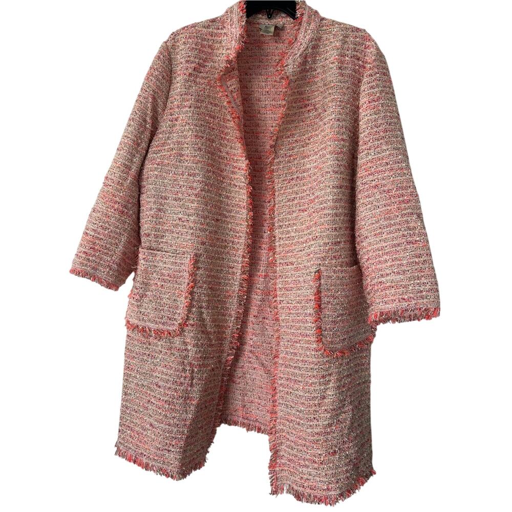 NWOT Neiman Marcus Women’s Textured Pink Bouclé Open Front Coat Size XL